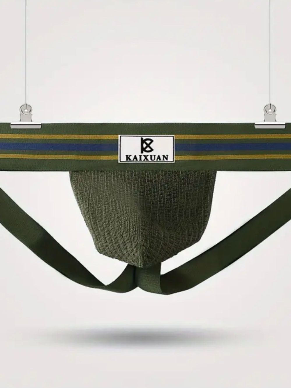 KAIXUAN Men’s Olive Green Support Brief with Striped Waistband
